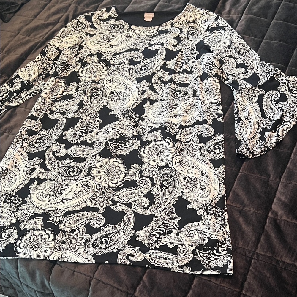 Chico's Black and White Paisley Midi Dress